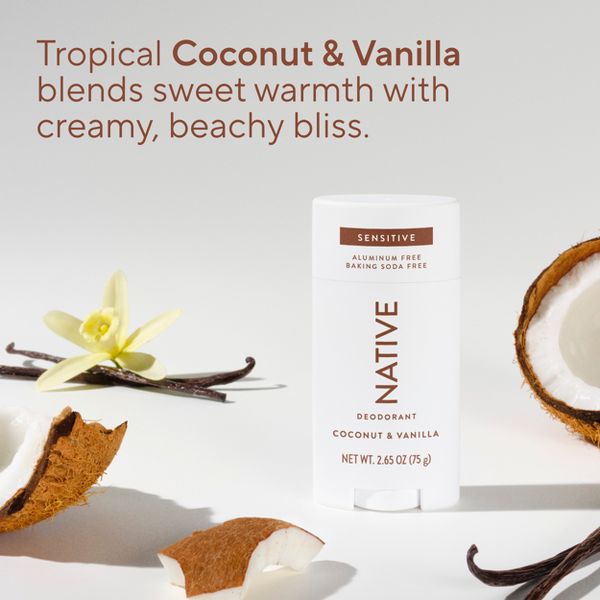 Native Sensitive Solid Deodorant for Women & Men - Coconut & Vanilla - Aluminum & Baking Soda Free - 2.65oz
