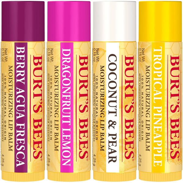 Burt's Bees 100% Natural Origin 24-Hour Moisturizing Lip Balm - Tropical Fruit - 4pk