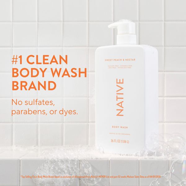 Native Body Wash for Women & Men - Sweet Peach & Nectar - Sulfate Free with Pump - 36 fl oz