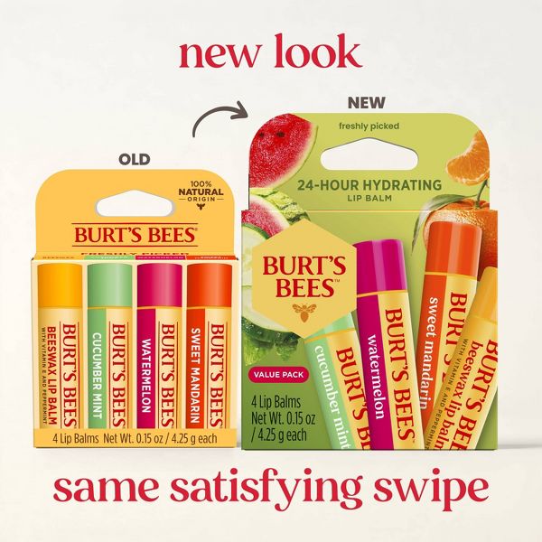 Burt's Bees 100% Natural Origin 24-Hour Moisturizing Lip Balm - Freshly Picked Variety - 4pk