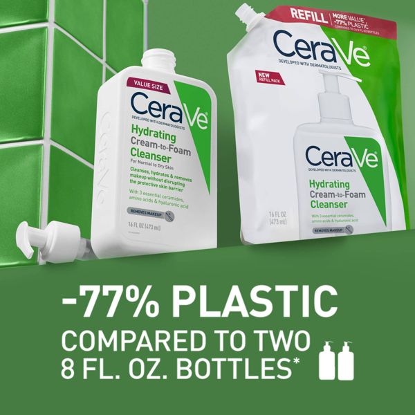 CeraVe Hydrating Cream-to-Foam Face Wash with Hyaluronic Acid for Normal to Dry Skin - 12 fl oz