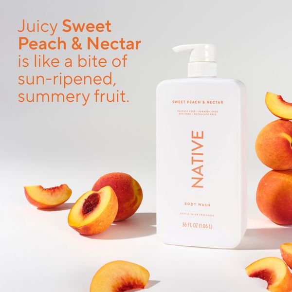 Native Body Wash for Women & Men - Sweet Peach & Nectar - Sulfate Free with Pump - 36 fl oz