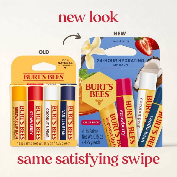 Burt's Bees 100% Natural Origin 24-Hour Moisturizing Lip Balm - Best of Burt's - 4pk