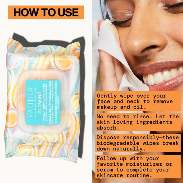 Pacifica Glowing Makeup Removing Wipes - Orange - 30ct