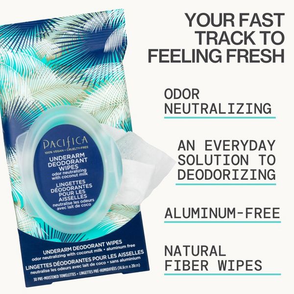 Pacifica Coconut milk & Essential Oils Underarm Deodorant Wipes - 30ct