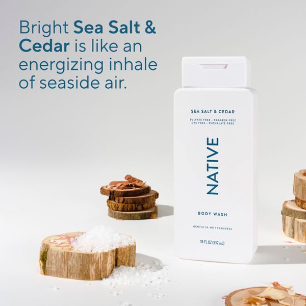Native Body Wash for Men & Women - Sea Salt & Cedar - Sulfate Free - 18 fl oz