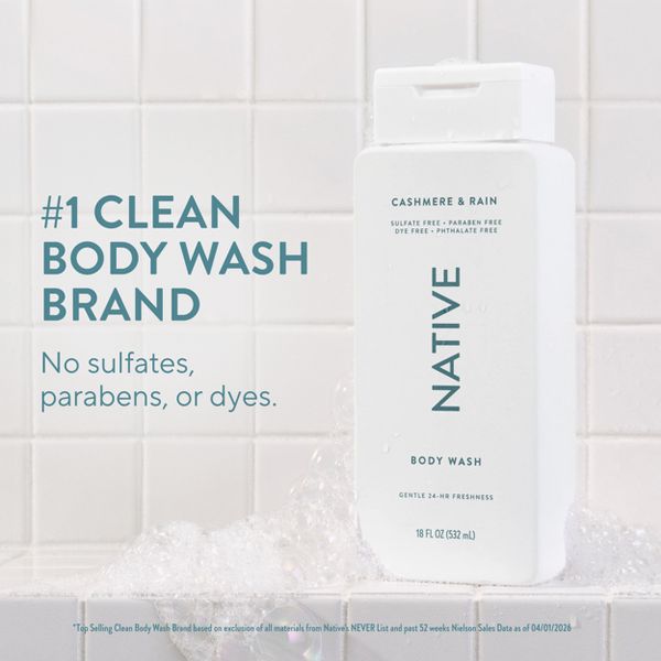 Native Body Wash for Women & Men - Cashmere & Rain - Sulfate Free - 18 fl oz