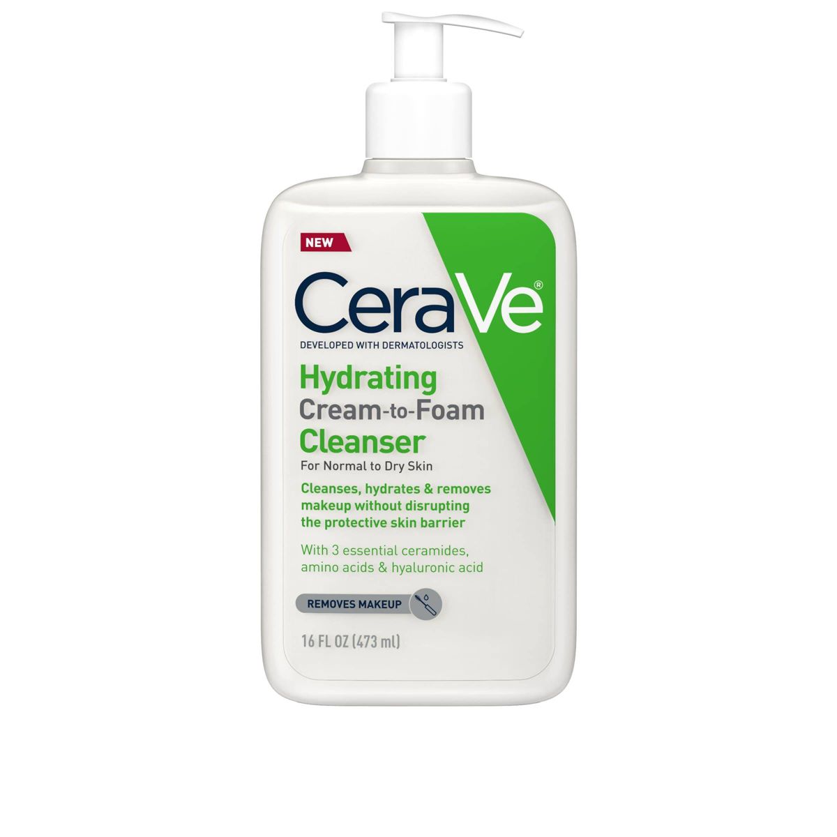 CeraVe Hydrating Cream-to-Foam Face Wash with Hyaluronic Acid for Normal to Dry Skin - 12 fl oz