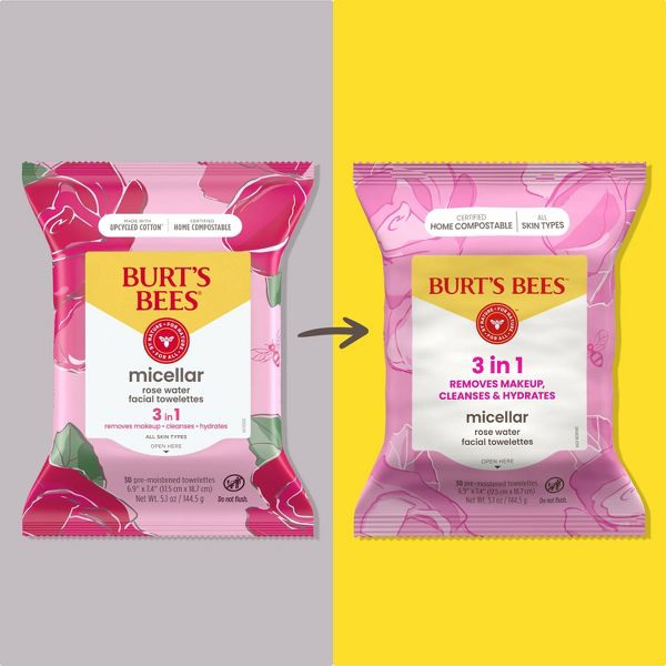 Burt's Bees Facial Cleansing Towelettes Micellar Makeup Remover Wipes - Rose - 30ct