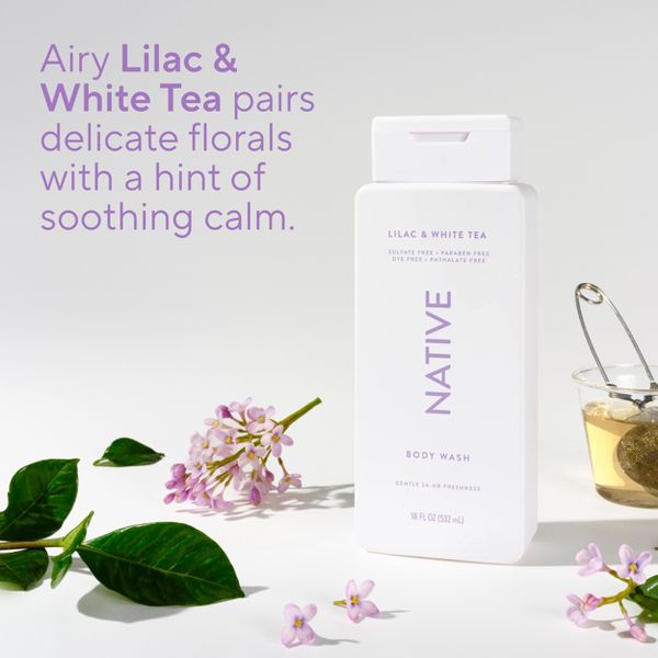 Native Body Wash for Women & Men - Lilac & White Tea - Sulfate Free - 18 fl oz