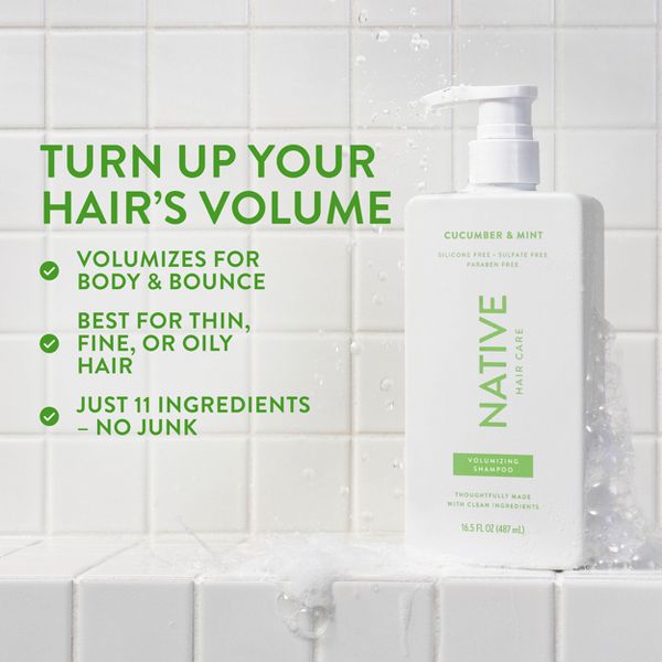 Native Vegan Cucumber & Mint Volume Shampoo, Clean, Sulfate, Paraben and Silicone Free - 16.5 fl oz