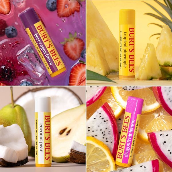 Burt's Bees 100% Natural Origin 24-Hour Moisturizing Lip Balm - Tropical Fruit - 4pk