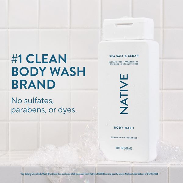 Native Body Wash for Men & Women - Sea Salt & Cedar - Sulfate Free - 18 fl oz