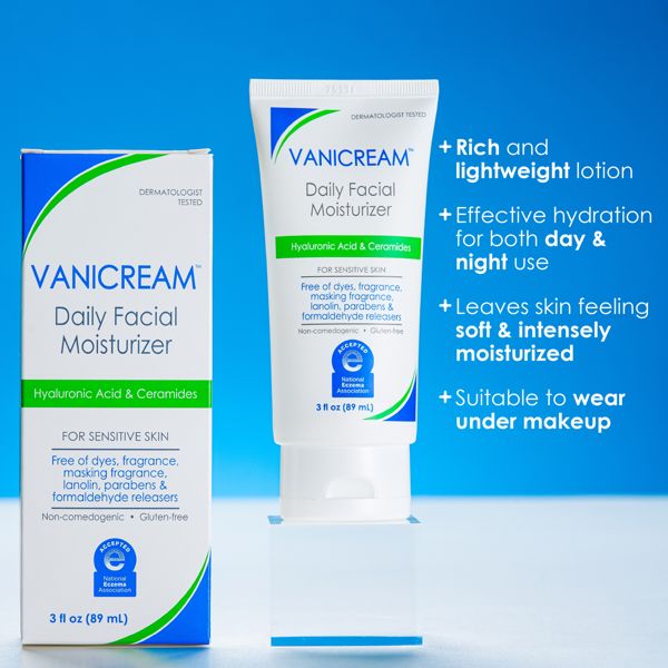 Vanicream Daily Facial Moisturizer with Hyaluronic Acid & Ceramides for Sensitive Skin - Unscented - 3 fl oz