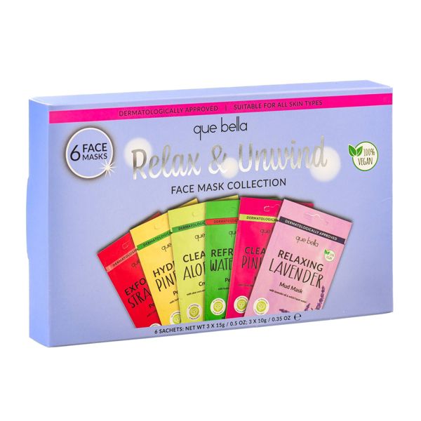 Que Bella Relax & Unwind Face Mask Collection - 6pc