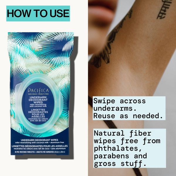 Pacifica Coconut milk & Essential Oils Underarm Deodorant Wipes - 30ct