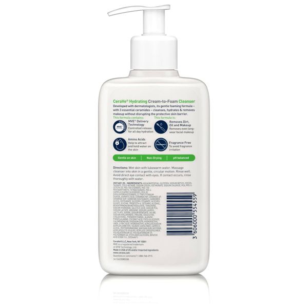 CeraVe Hydrating Cream-to-Foam Face Wash with Hyaluronic Acid for Normal to Dry Skin - 12 fl oz