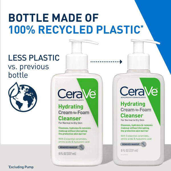 CeraVe Hydrating Cream-to-Foam Face Wash with Hyaluronic Acid for Normal to Dry Skin - 12 fl oz