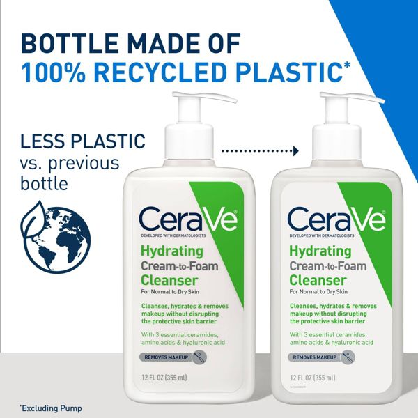 CeraVe Hydrating Cream-to-Foam Face Wash with Hyaluronic Acid for Normal to Dry Skin - 12 fl oz