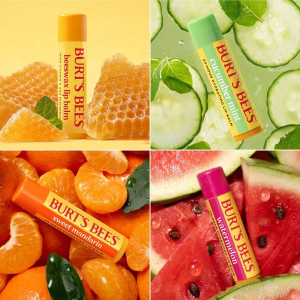 Burt's Bees 100% Natural Origin 24-Hour Moisturizing Lip Balm - Freshly Picked Variety - 4pk