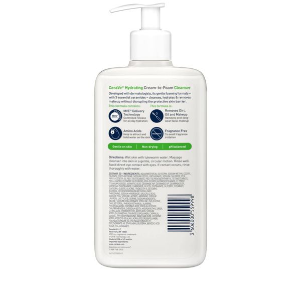 CeraVe Hydrating Cream-to-Foam Face Wash with Hyaluronic Acid for Normal to Dry Skin - 12 fl oz