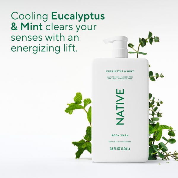 Native Body Wash for Men & Women - Eucalyptus & Mint - Sulfate Free with Pump - 36 fl oz
