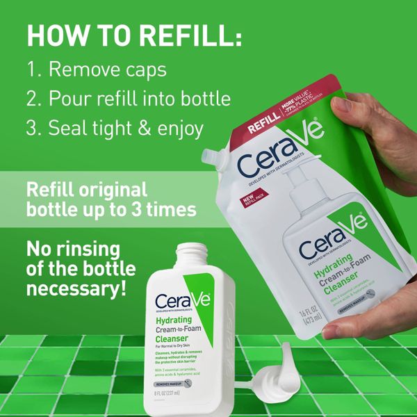 CeraVe Hydrating Cream-to-Foam Face Wash with Hyaluronic Acid for Normal to Dry Skin - 12 fl oz