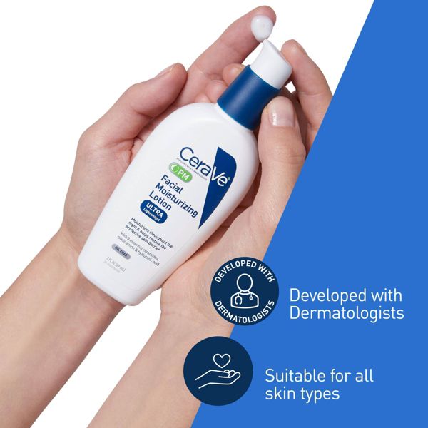 CeraVe PM Moisturizing Lotion, Night Cream for All Skin Types - 2 fl oz