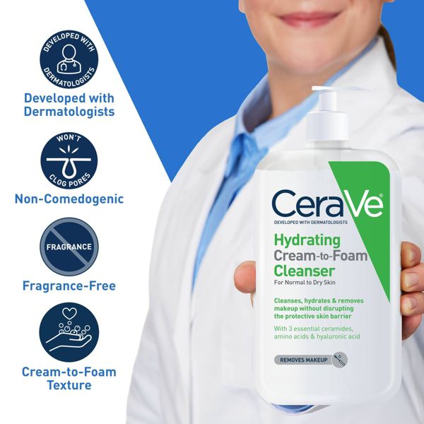 CeraVe Hydrating Cream-to-Foam Face Wash with Hyaluronic Acid for Normal to Dry Skin - 12 fl oz