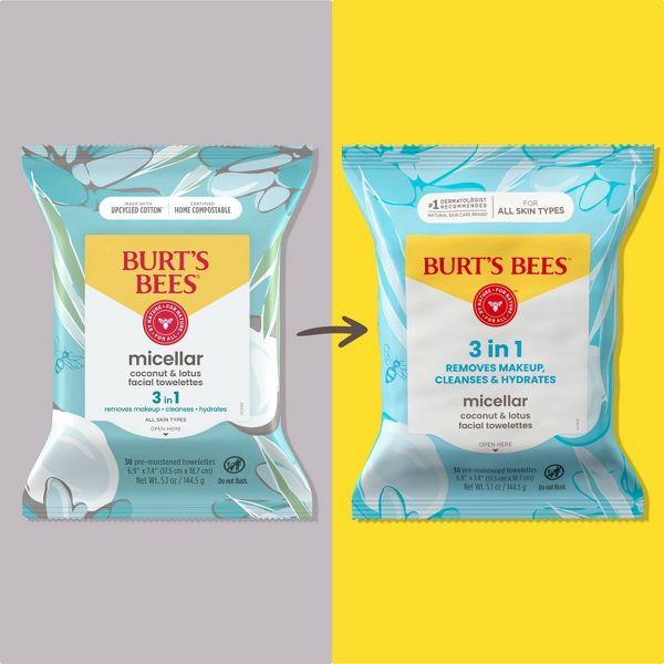 Burt's Bees Facial Cleansing Towelettes Micellar Makeup Remover Wipes - Coconut & Lotus - 30ct