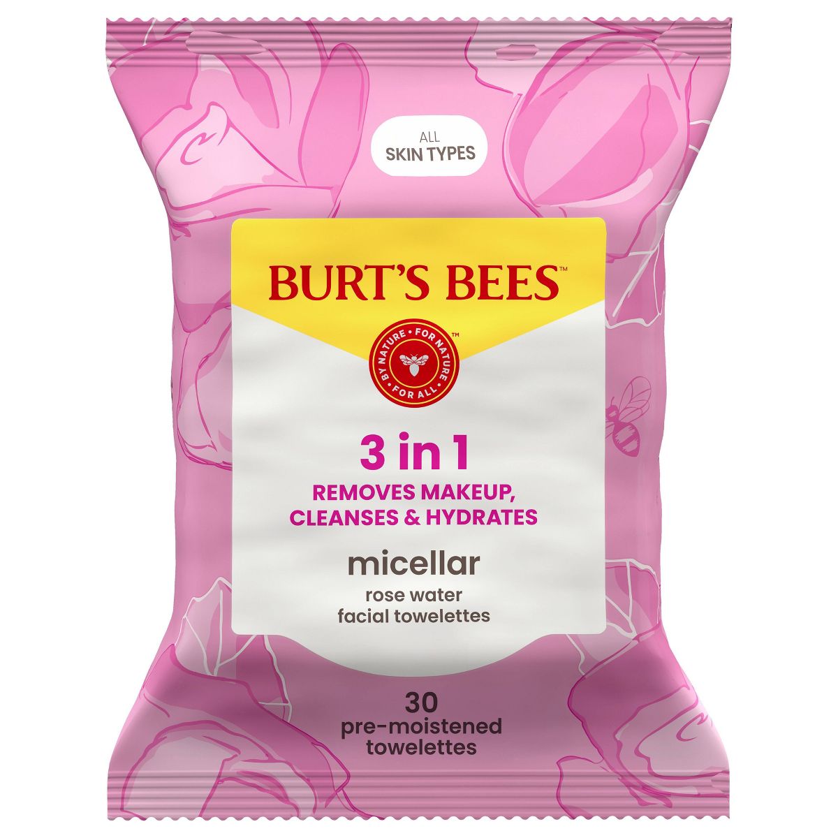 Burt's Bees Facial Cleansing Towelettes Micellar Makeup Remover Wipes - Rose - 30ct