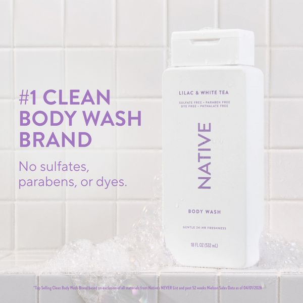 Native Body Wash for Women & Men - Lilac & White Tea - Sulfate Free - 18 fl oz