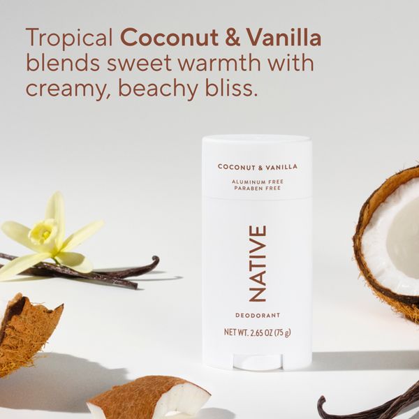 Native Solid Deodorant for Women & Men - Coconut & Vanilla - Aluminum-Free 2.65oz