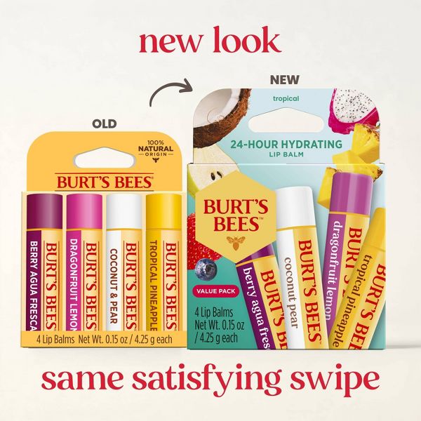 Burt's Bees 100% Natural Origin 24-Hour Moisturizing Lip Balm - Tropical Fruit - 4pk