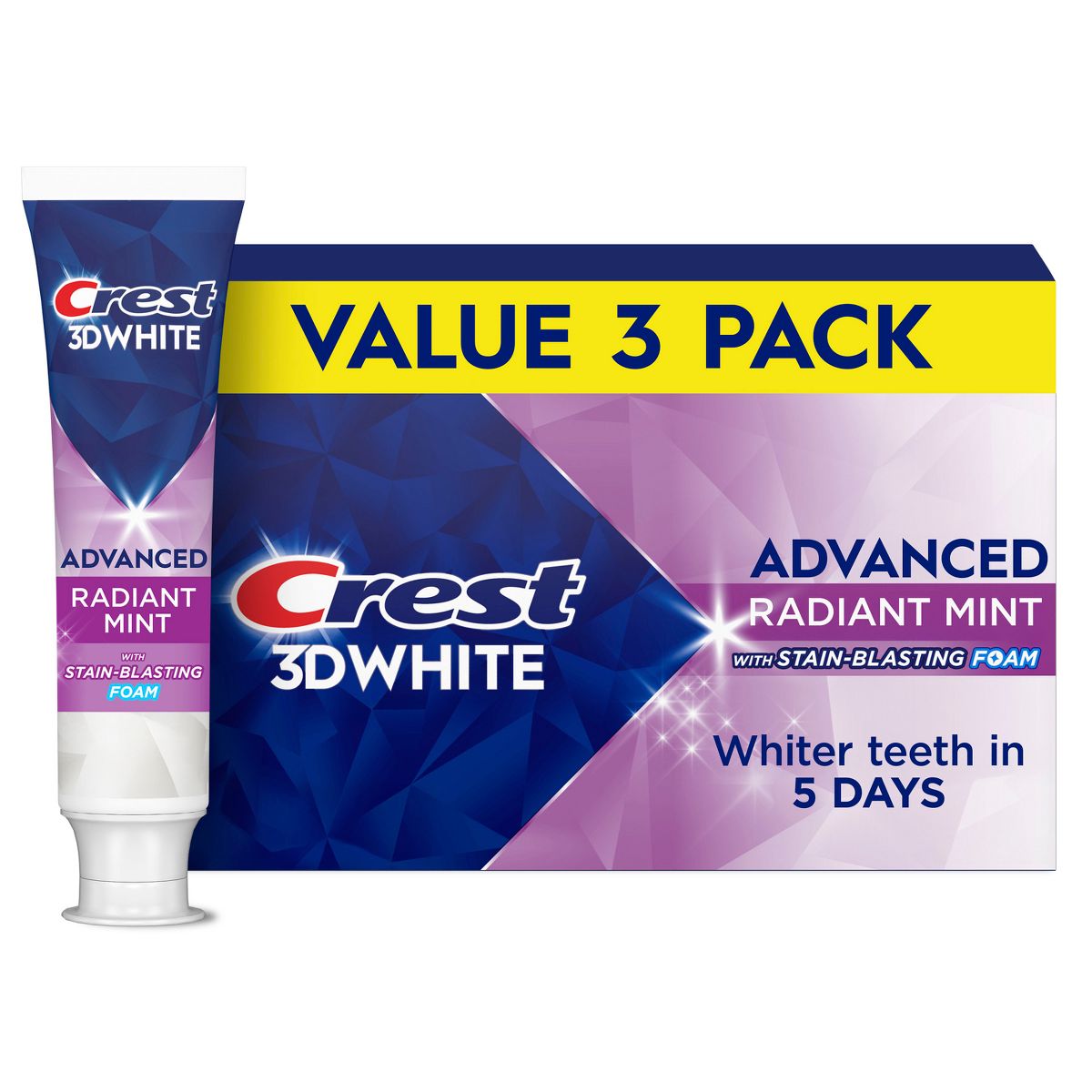 Crest 3D White Advanced Teeth Whitening Toothpaste - Radiant Mint - 3.3 oz