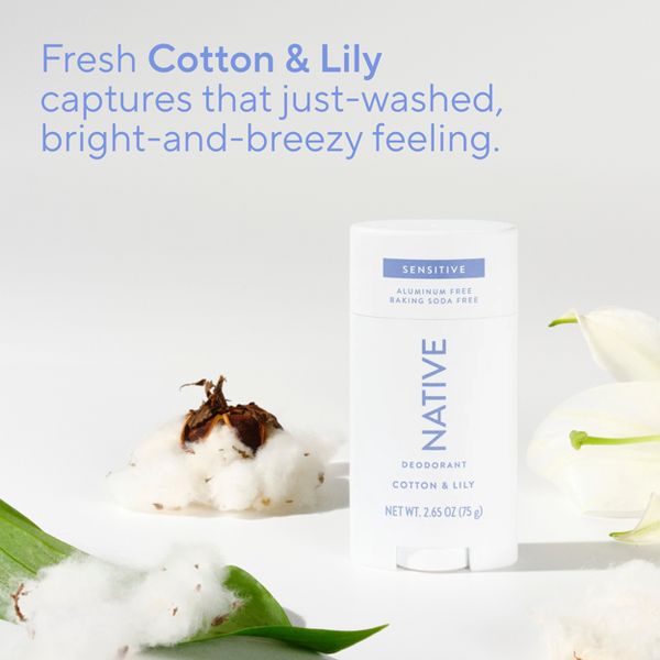 Native Sensitive Solid Deodorant for Women & Men - Cotton & Lily - Aluminum & Baking Soda Free - 2.65oz