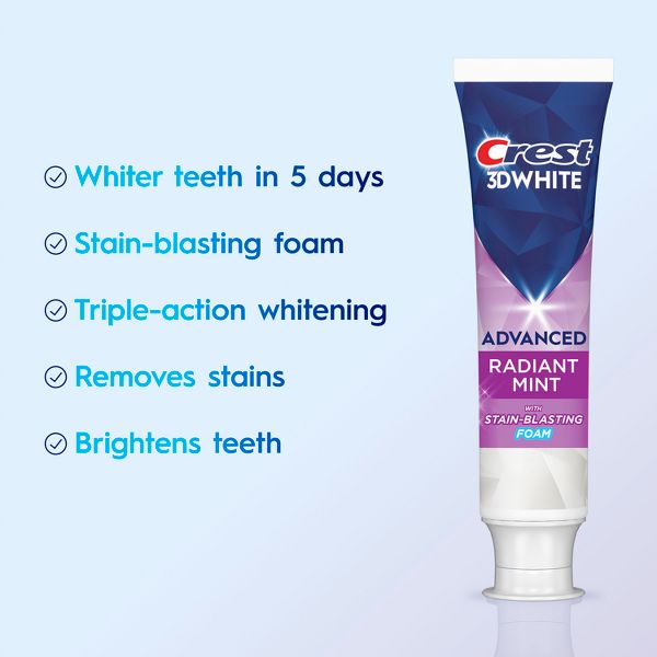 Crest 3D White Advanced Teeth Whitening Toothpaste - Radiant Mint - 3.3 oz